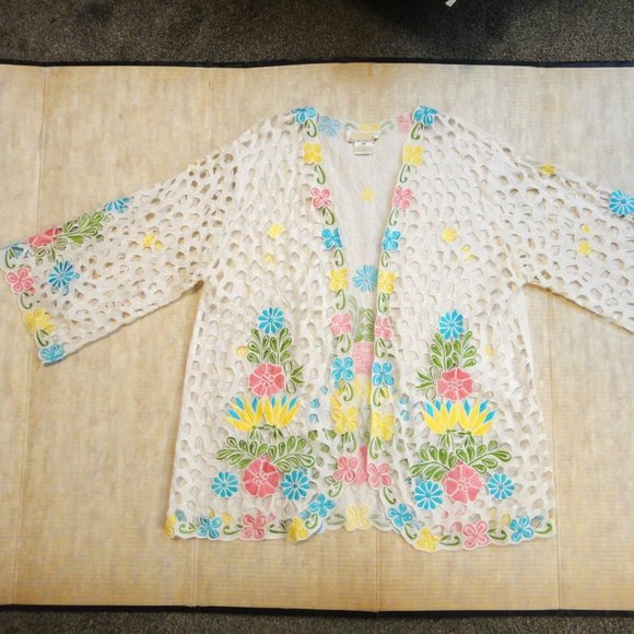 International Apparel Mart Floral Jacket Beach Cover Up White 1X - Picture 5 of 14